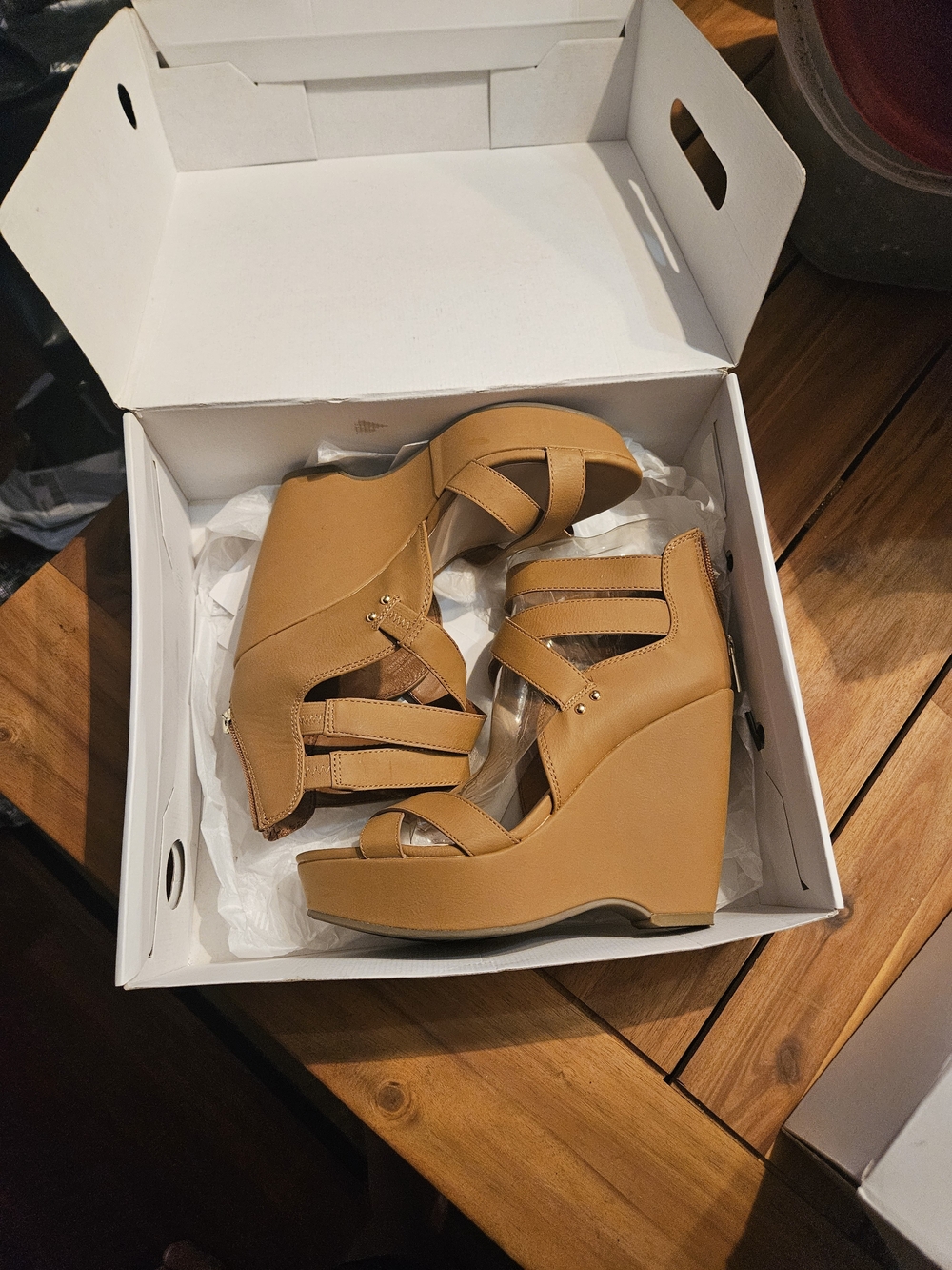 Bar III Cognac Multi-Strap Wedge Sandals